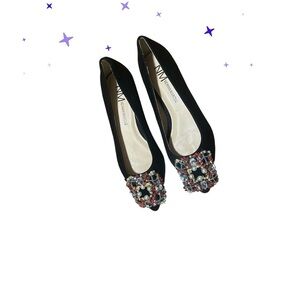 NEIMANMARCUS Women's Black Flats with Colorful Embellishments